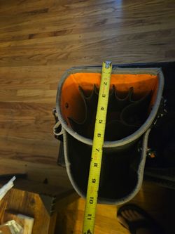 Klein used tool bag with shoulder strap. 10" wide, 10" tall.