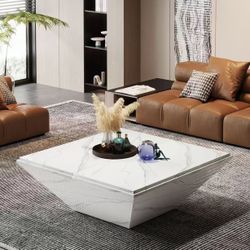 NY117 Modern Coffee Table, 35.43" Center Table with Faux Marble Top