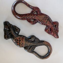 Hand Carved Wooden Gecko / Lizard / Salamander Wall Art
 