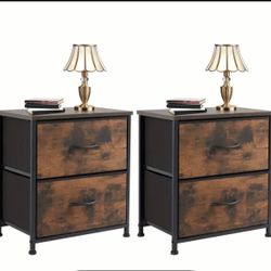 Nightstand With 2 Storage Dresser, 20" Height Small Bed Side Furniture End Desk, Wooden Top Fabric Cabinet Mini Dresser For Storage And Organization, 