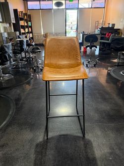 Brown Faux Leather Bar Stool with Metal Frame/