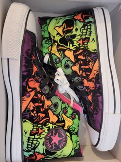 Converse Chuck Taylor Pro Wasabi Black Light Skull Mushrooms Shoes Mens size 9.5