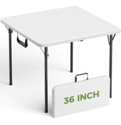 Folding Table, 36 Inch Square Foldable Card Table with Carrying Handle