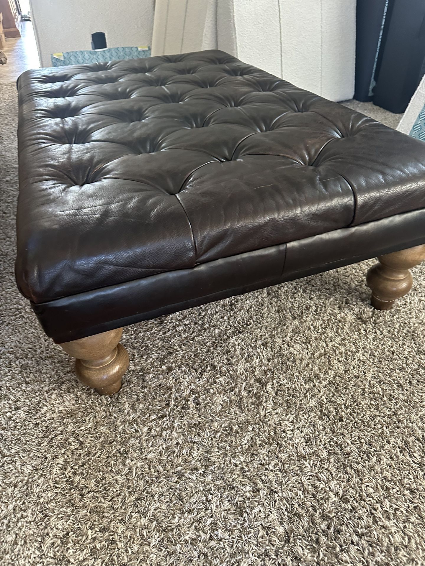 Large Black Tufted Leather Ottoman Coffee Table