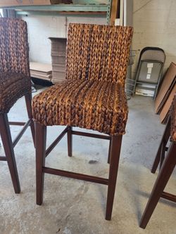 Woven Seagrass Bar Stool with Wood Frame