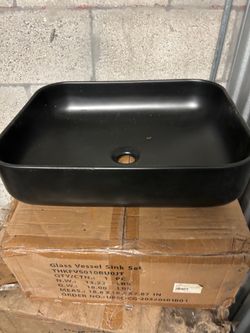 Matte Black Rectangular Glass Vessel Sink