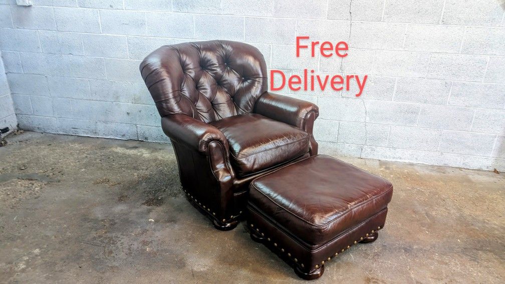 Vintage Bradington Young Churchill Tufted Leather Chair and Ottoman