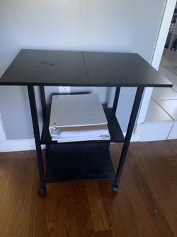 2 Desk Side Table One With Wheels Black With Shelf 