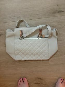 Charming Charlie Cream Quilted Tote Bag with Shoulder Strap