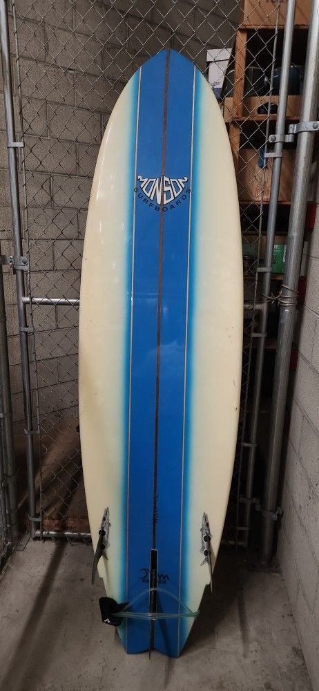 7 Foot 4 Monson Fiberglass Surf Board Thruster