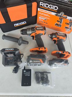 🔥 $150 PRICE IS FIRM 🔥RIDGID 18V Brushless Cordless 2-Tool Combo Kit with Hammer Drill, Impact Driver, (2) Batteries, Charger, and Bag