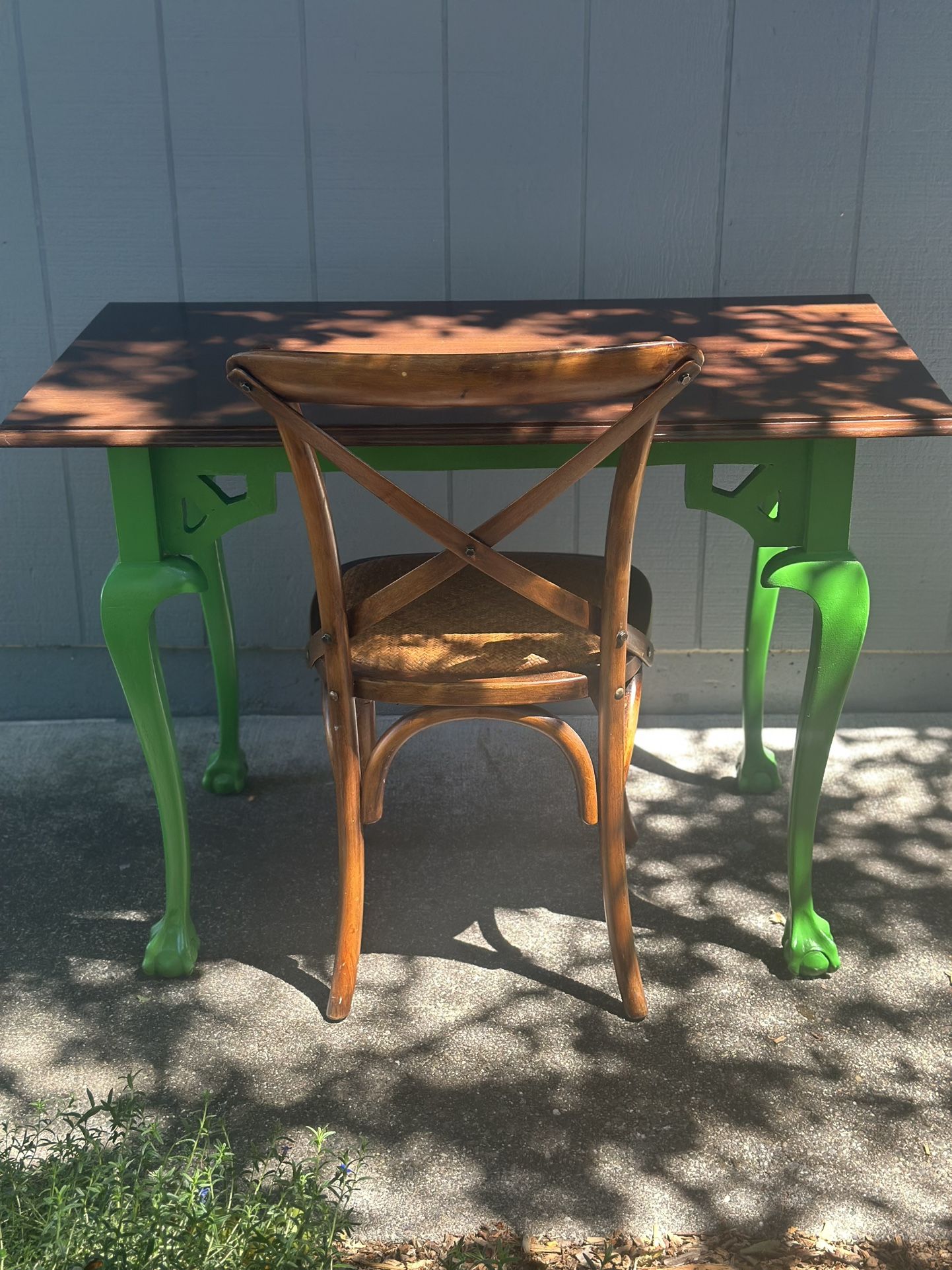 Vintage Desk Chinese Chippendale MCM Solid Wood Clawfoot