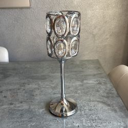 Silver Rhinestone Candle Holder 