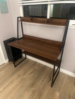 Modern Wood Desk with Shelves
