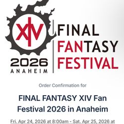 Final Fantasy 14 Fan Festival Anaheim Tickets Set Of 2 For 2026