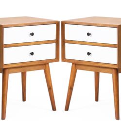 2 Solid Wood Mcm Nightstands/ End Tables 