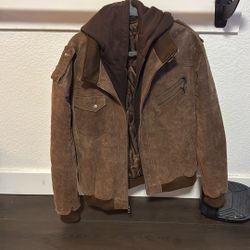Leather Coat with Hood XXL