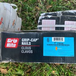 Roofing Nails, in boxes and buckets. All New. 4 Boxes Of ABC 2000 Count Plastic Cap. 2 BoxesGrip-cap 1 Inch Nails 1 Tub 1 Inch Grip Cap Roof Nails    