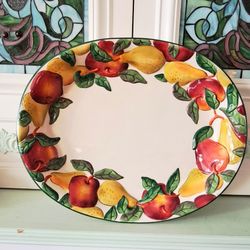 Large Platter, By Clay Art, Apples And Pears, 17 1/2 X 14"