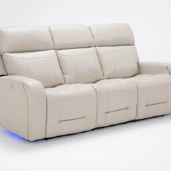 Leather Power Zero Gravity Reclining Immersive Audio Sofa With Power Headrest Power Lumbar Heat & Massage Dropdown Tray Lights Cupholders & USB