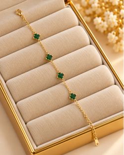 Gold Chain Bracelet with Green Clover Charms