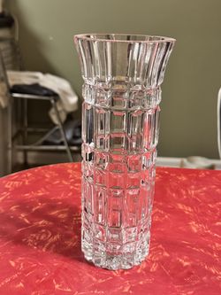 Made in the U.S.S.R - Vintage Lead Crystal Vase In Plaid Design Pattern - 8 1/4"H - C1
