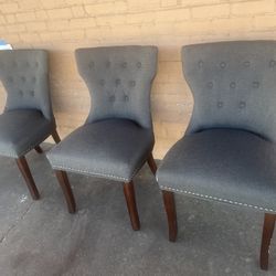 Set of 3 Gray Upholstered Chairs H 41.5 x W 18 x D 17