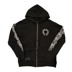 Chrome Hearts Horseshoe Floral Cross Sleeve Hoodie
