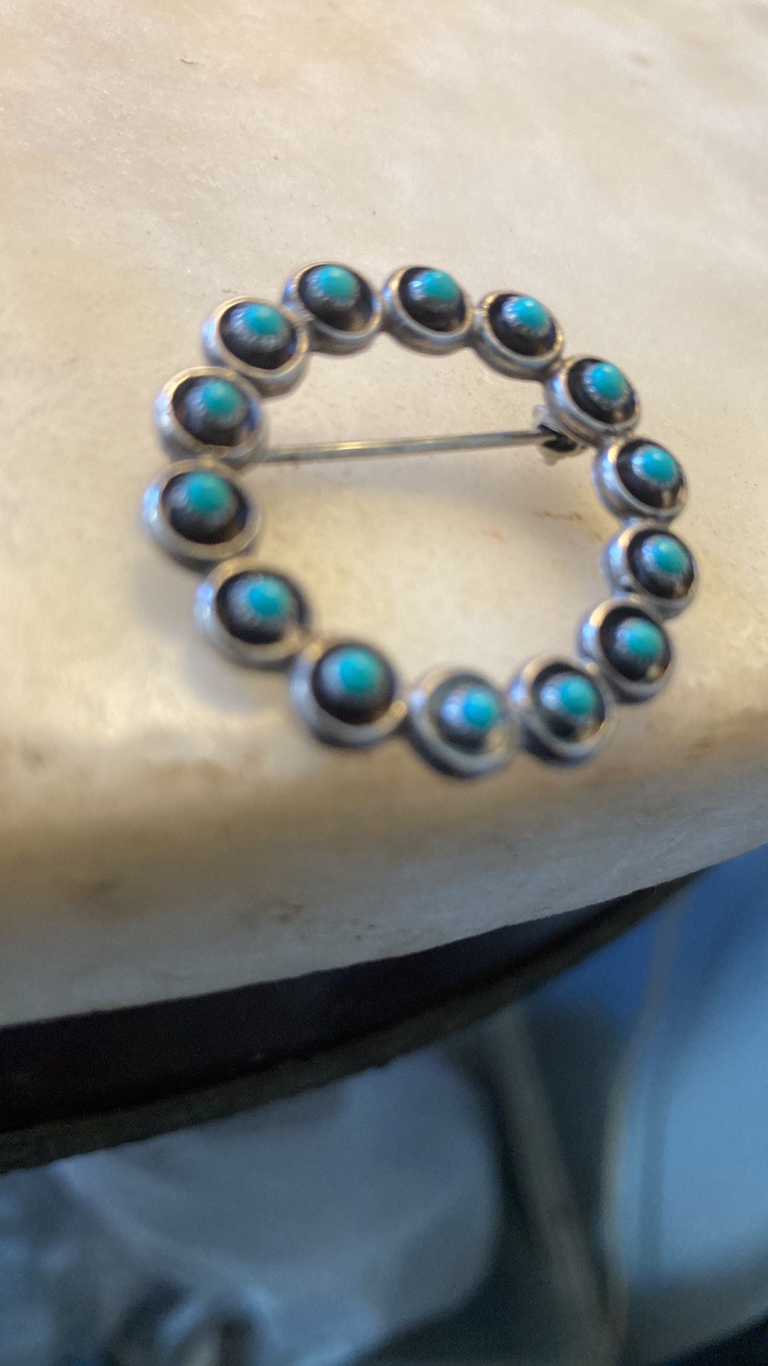 Vintage Mid century Sterling/turquoise Circle Pin