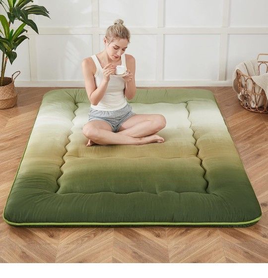 Japanese Floor Mattress, Futon Mattress with Portable Storage Bag, Roll Up Mattress Thick Tatami Mattress Suitable for Camping, Guest Room (Forest Gra