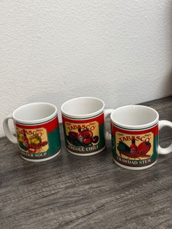 Vintage Tabasco Mugs Set of 3 Creole Chili Lobster Soup Crawdad Stew Coffee