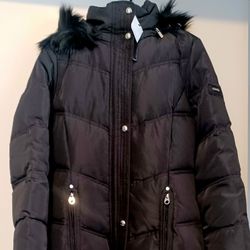 New With Tags Calvin Klein Down Full Length Black Jacket Women's Small 