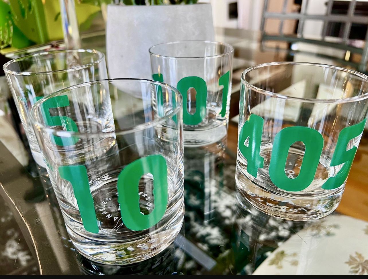 Unique Glassware Set Of 4 Glasses LA FREEWAYS Rare See Details!!