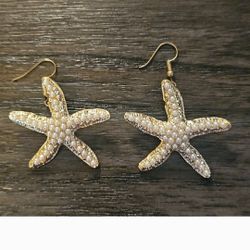 Gold Pearl Starfish Earrings