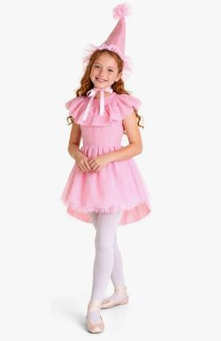 Kid's Munchkin Ballerina Costume Dress with Tulle Skirt & Pink Elf Hat