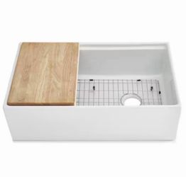 Sinkology Austen 33 in Farmhouse/Apron-Front Undermount Single Bowl White Fireclay Kitchen