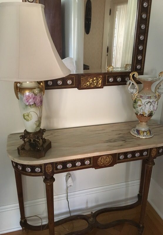 Vintage Spanish Spain ormolu mirror & console side marble table 41” x 31” x14”