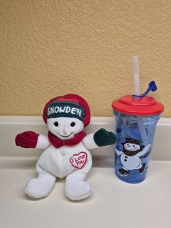 Snowden The Snowman Plush And Cup From 1998 Christmas 