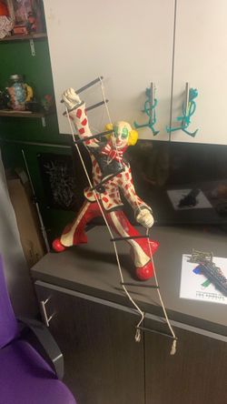 Vintage paper mache clown with trapeze ladder by artist JO SHENKEL MADE IN USA