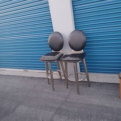 Black Leather 2 Barstools 