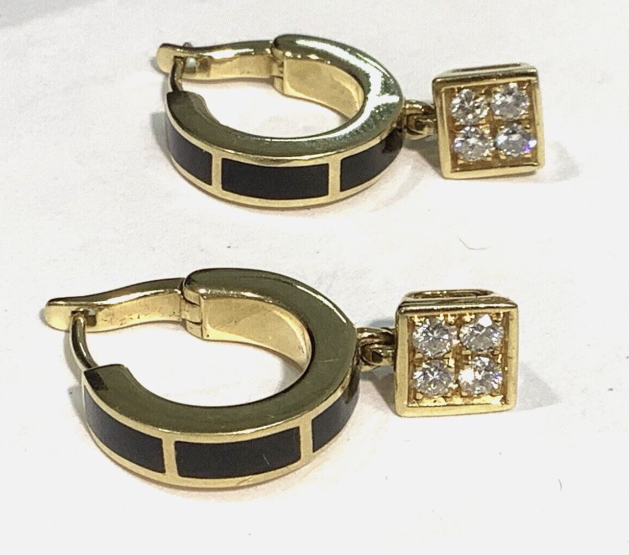 BERNARD K PASSMAN 18K Yellow Gold & Diamond Black Coral Inlay Hoop Earrings