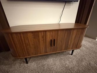 Modern TV Console Table with Storage Compartment and Sliding Door, Ideal Gaming Entertainment Center for Living Room, Bedroom, Office