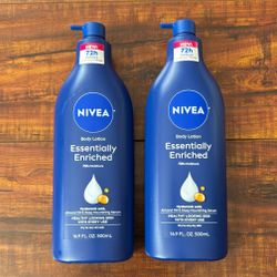 Nivea Essentially  Enriched 72H Moisture ; Hyaluronic Acid, Almond Oil And Deep Nourishing Serum; For Dry To Very Dry Skin; 16.9 oz Each (2 For $13)