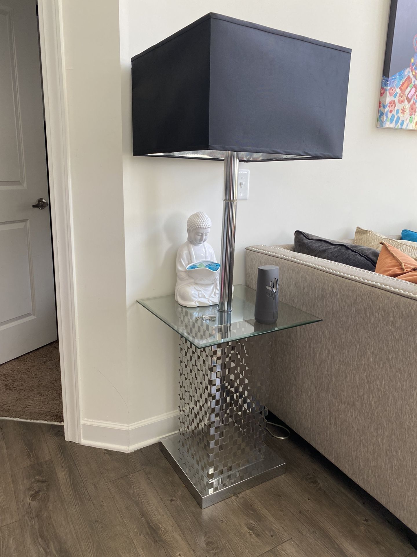 Large End Table With Attached Lamp
