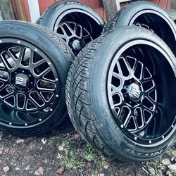 Set De Rines 22x12 De 8 Birlos 8x165 O 8x5.5 Para Chevy 2500 Gmc2500 Dodge Ram 2500 $1270 Necesita Cambiar Una Llanta 