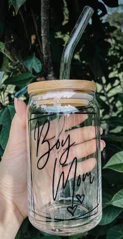 Glass Cup With Lid & Straw