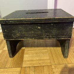 vintage primitive black wooden step stool