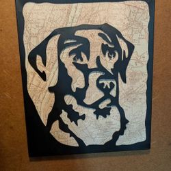 19x24" Dog Silhouette Cutout Wall Art on Vintage Map Background – Handmade Decor
