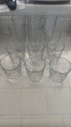 Set Of 12 Pasabahce Water Juice Glass Old Fash Turkish Dot Optic Vintage Circle