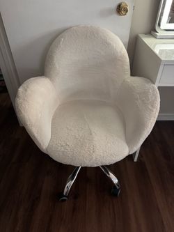 White Faux Fur Swivel Vanity Desk Chair